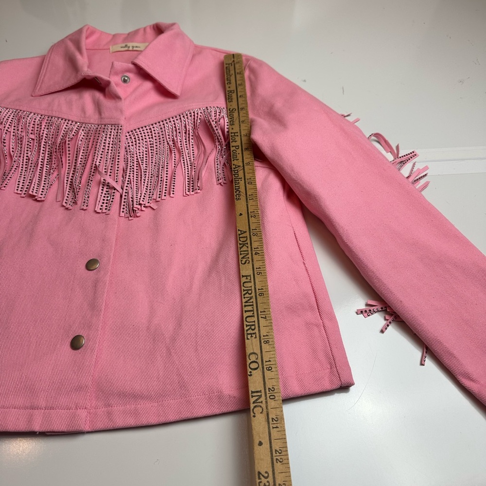 MollyGreen Pink FringeWestern CowgirlJacket Y2K RodeoFringe UtilityJacket Small - Picture 10 of 12